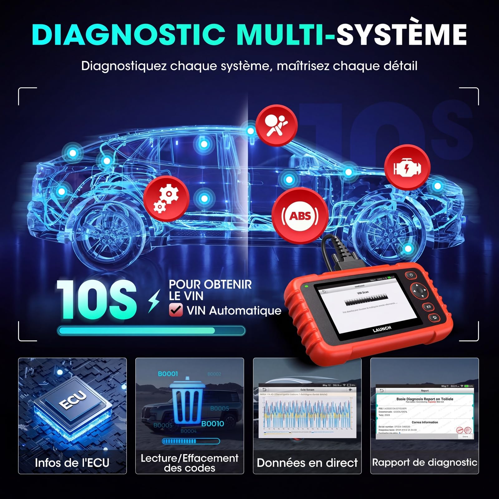 Launch CRP129X V3.0 64G OBD2 Valise Diagnostic Auto, 12 Réinitialisation