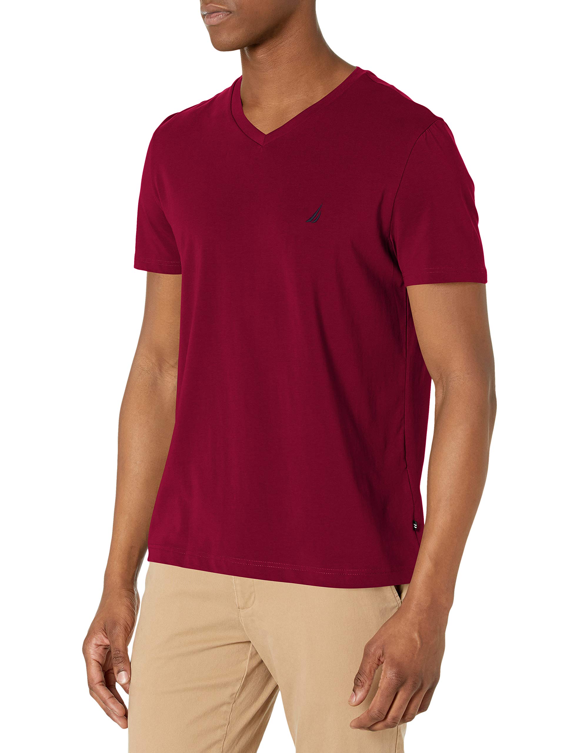 T-shirt col V rouge Nautica en taille S avec logo J-Class brodé