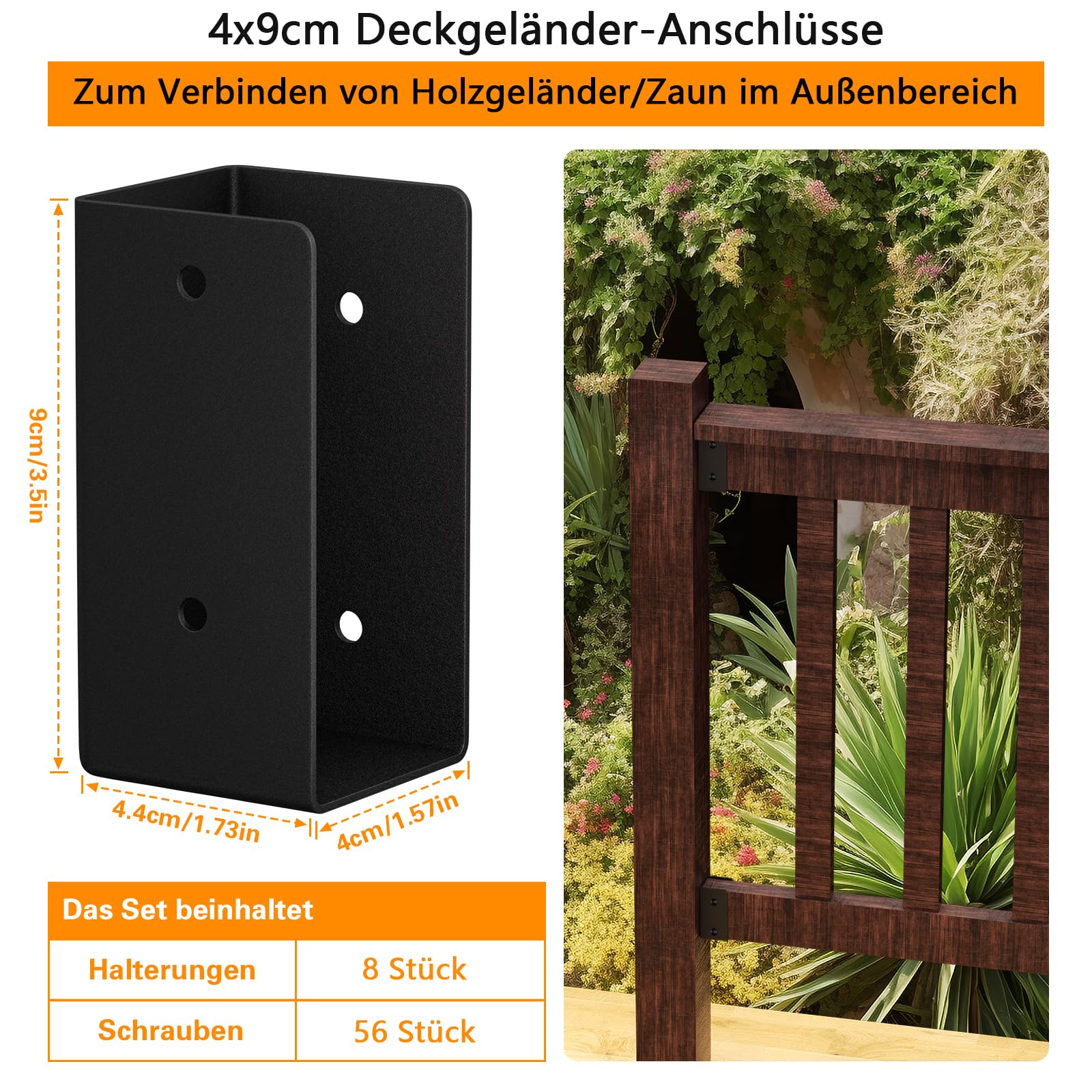 Lot de 8 Connecteurs de Balustrade - Supports Cachés Pour Clôture, Véranda, Jardin - Pour Connecter du Bois de 5,8 x 10,12 cm à des Poteaux en Bois