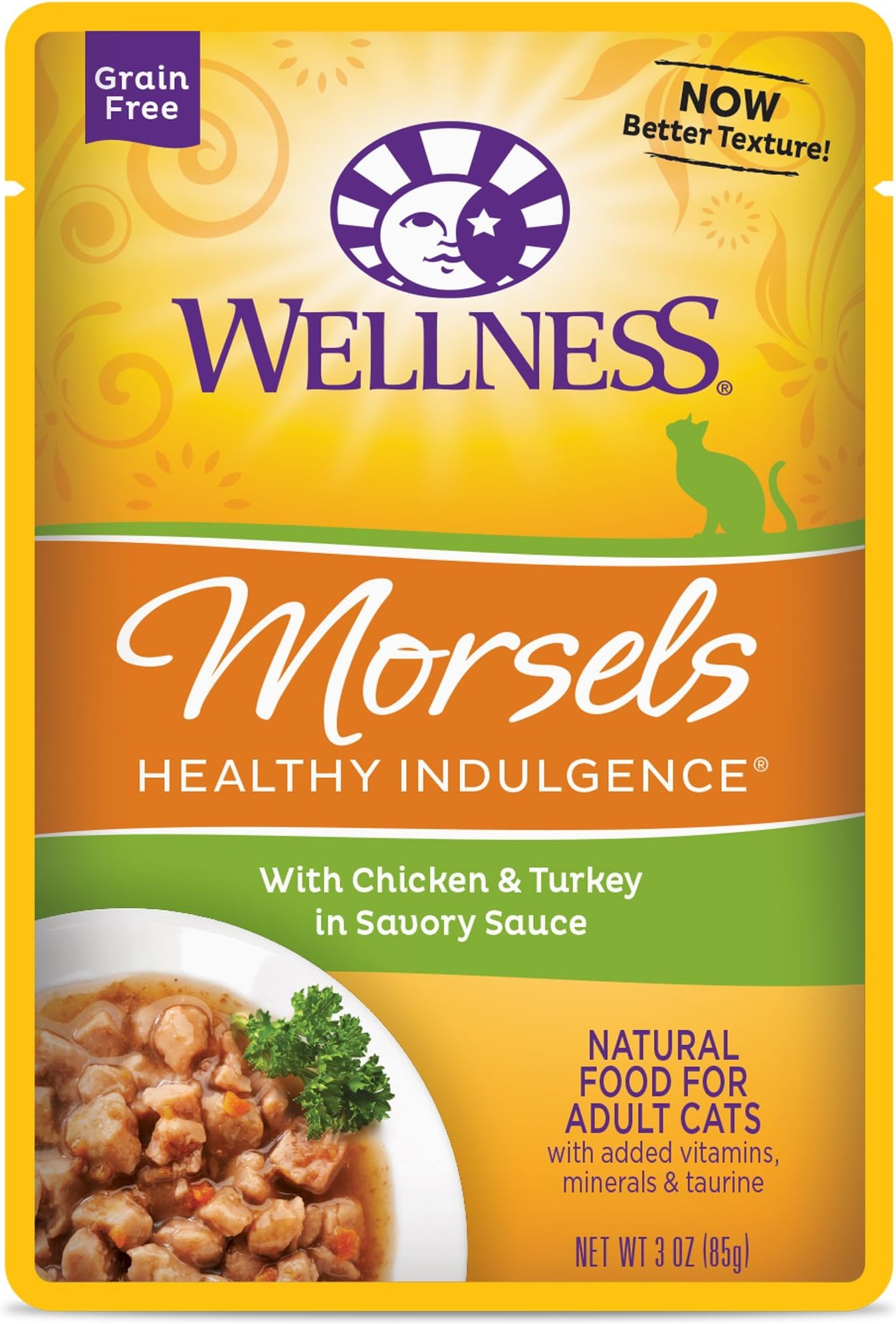 Wellness Natural Pet Food Healthy Indulgence Grain Free Wet Cat Food, Morsels Chicken and Turkey, 3 Ounce (Pack of 24)