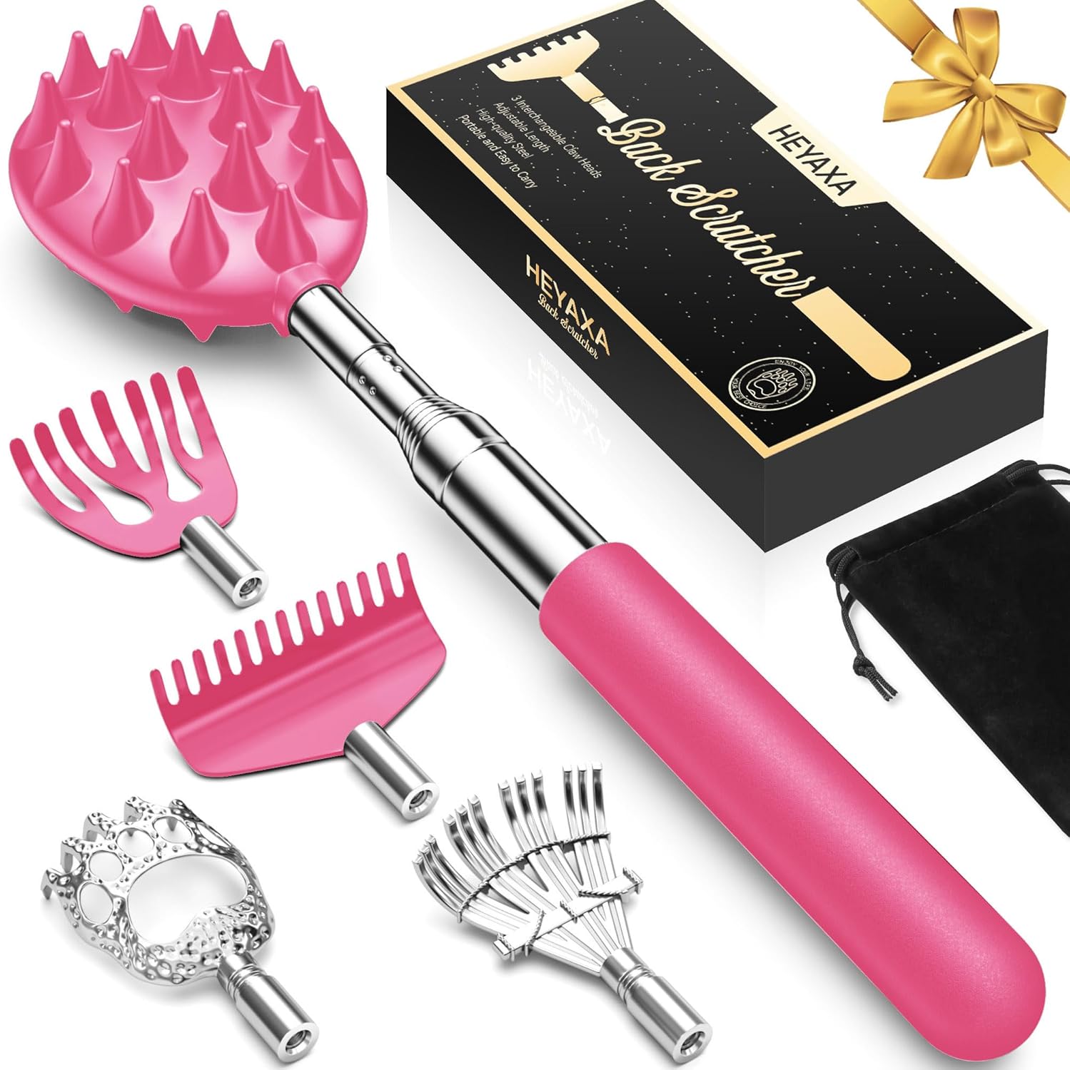 Rascador de espalda telescópico reforzado mejorado con 5 cabezas desmontables, puntas de rascado más grandes, relleno de calcetines y regalos de