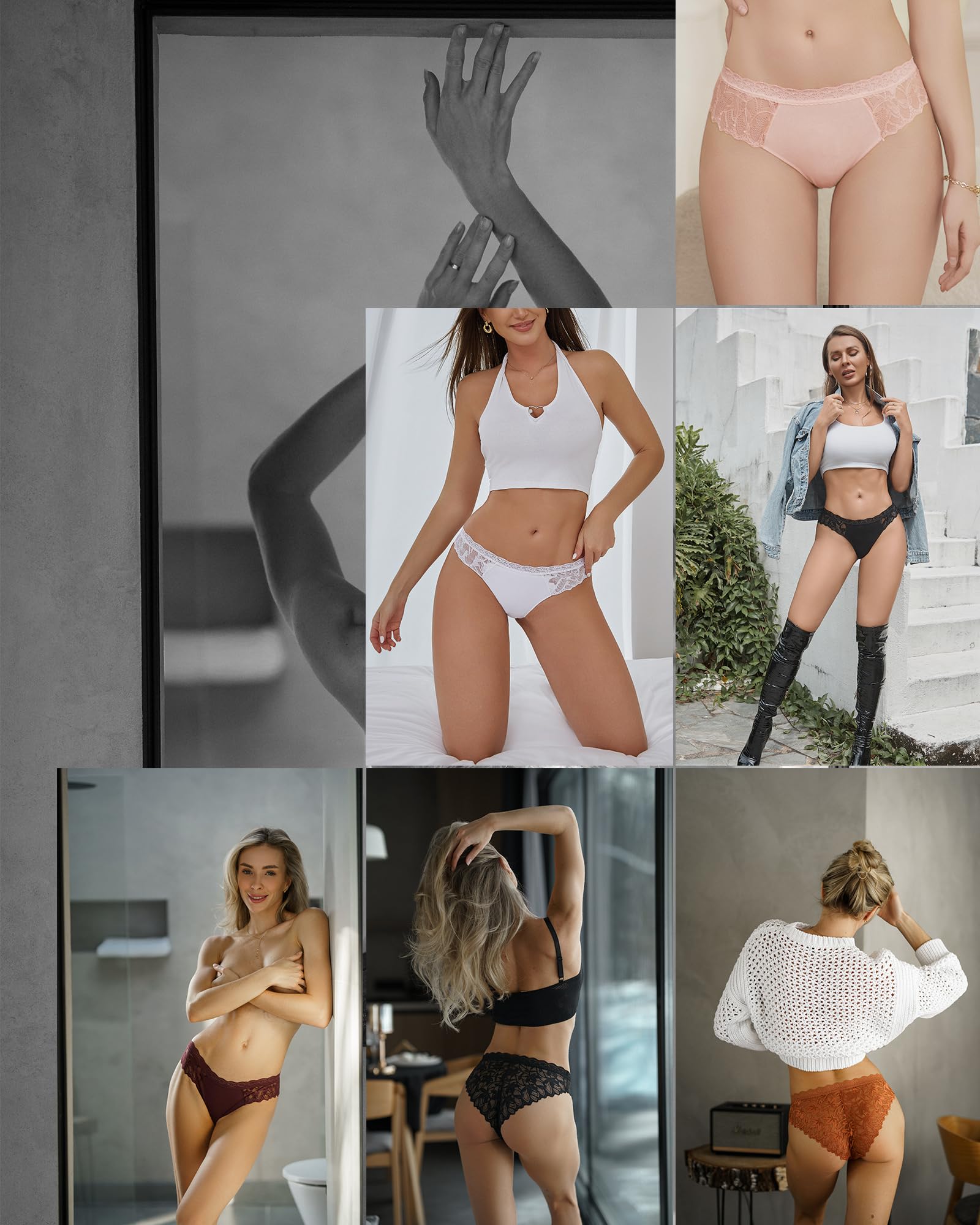 ROSYCORAL Sexy Underwear for Women Lace Cheeky Soft Hipster Low Rise Breathable Undies Cotton Bikini Panties 6 Pack: Black,purple,copper,dusky Mauve,white,peach X-Large