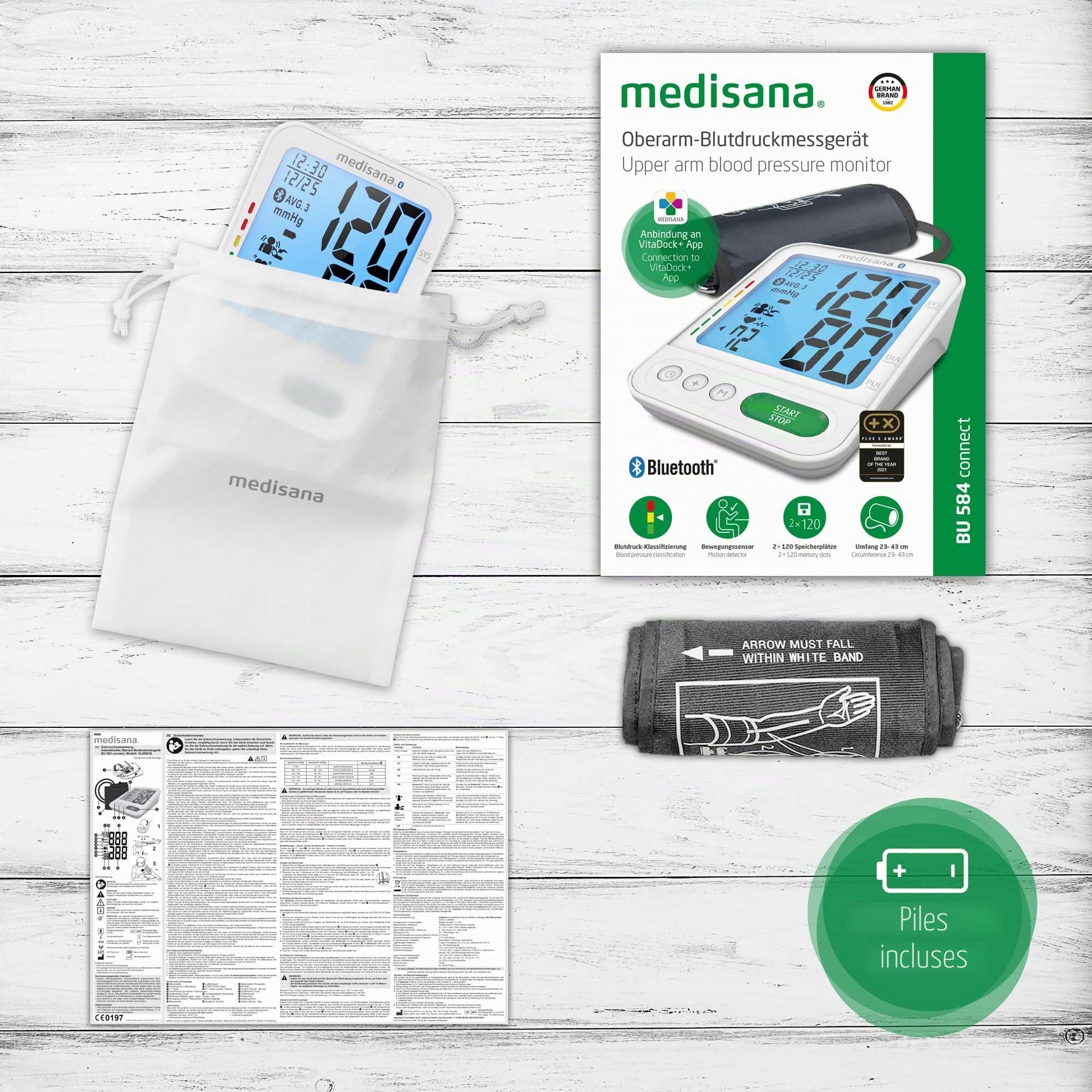 medisana BU 584 Tensiomètre pour le haut du bras, Mesure précise de la tension artérielle, Avec App pratique pour évaluer et enregistrer les données, Reconnaissance de l'arythmie & avertissement