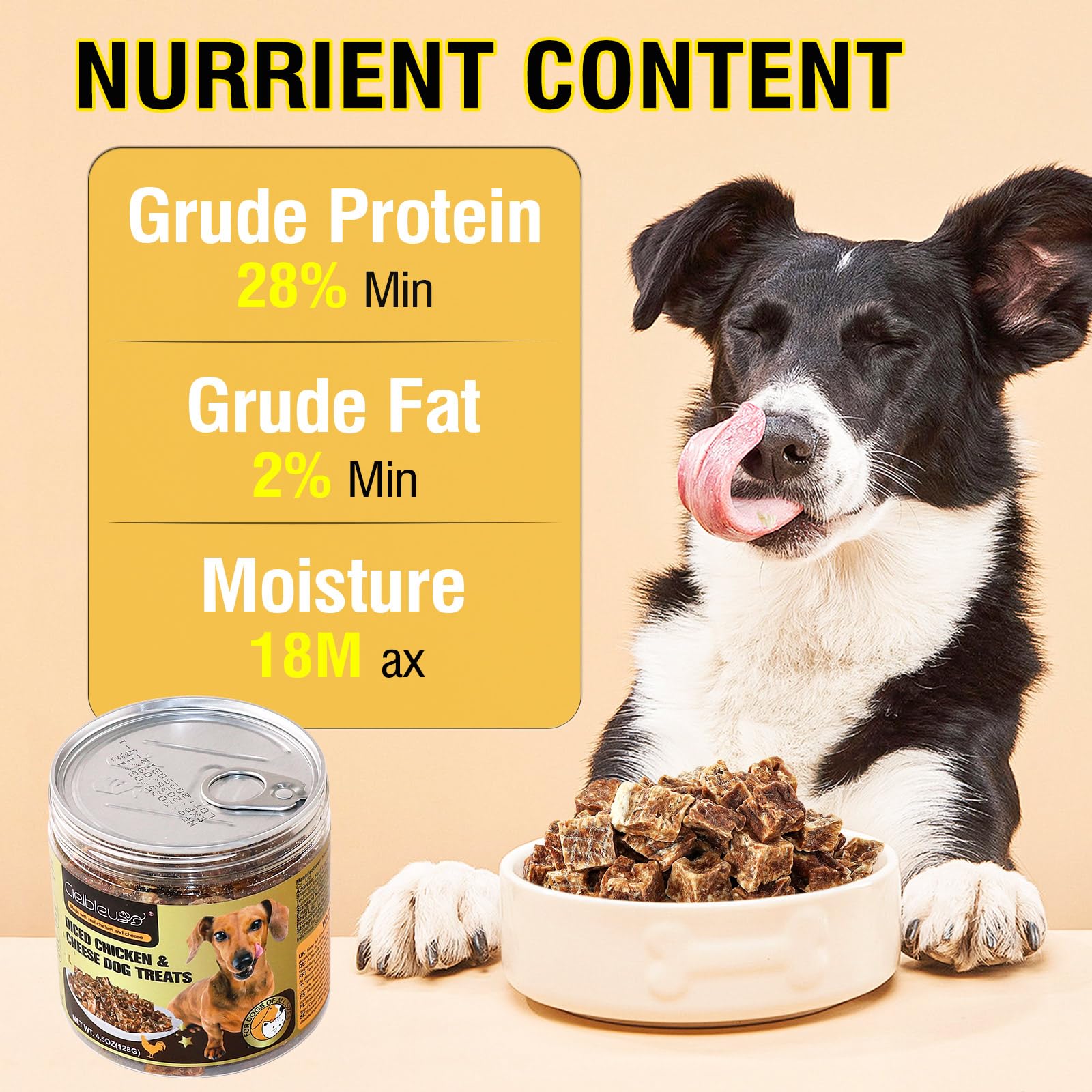 Diced Chicken and Cheese Baked Dog Treats, 100% Nutral Dog Snacks, Grain-Free,Training or Rewards for Medium Large Dogs,128g - Image 3