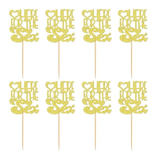 Miniatura 7 de Ercadio Paquete de 24 adornos para cupcakes sexuales, purpurina dorada aquí para el sexo, selecciones de cupcakes para revelación de género,