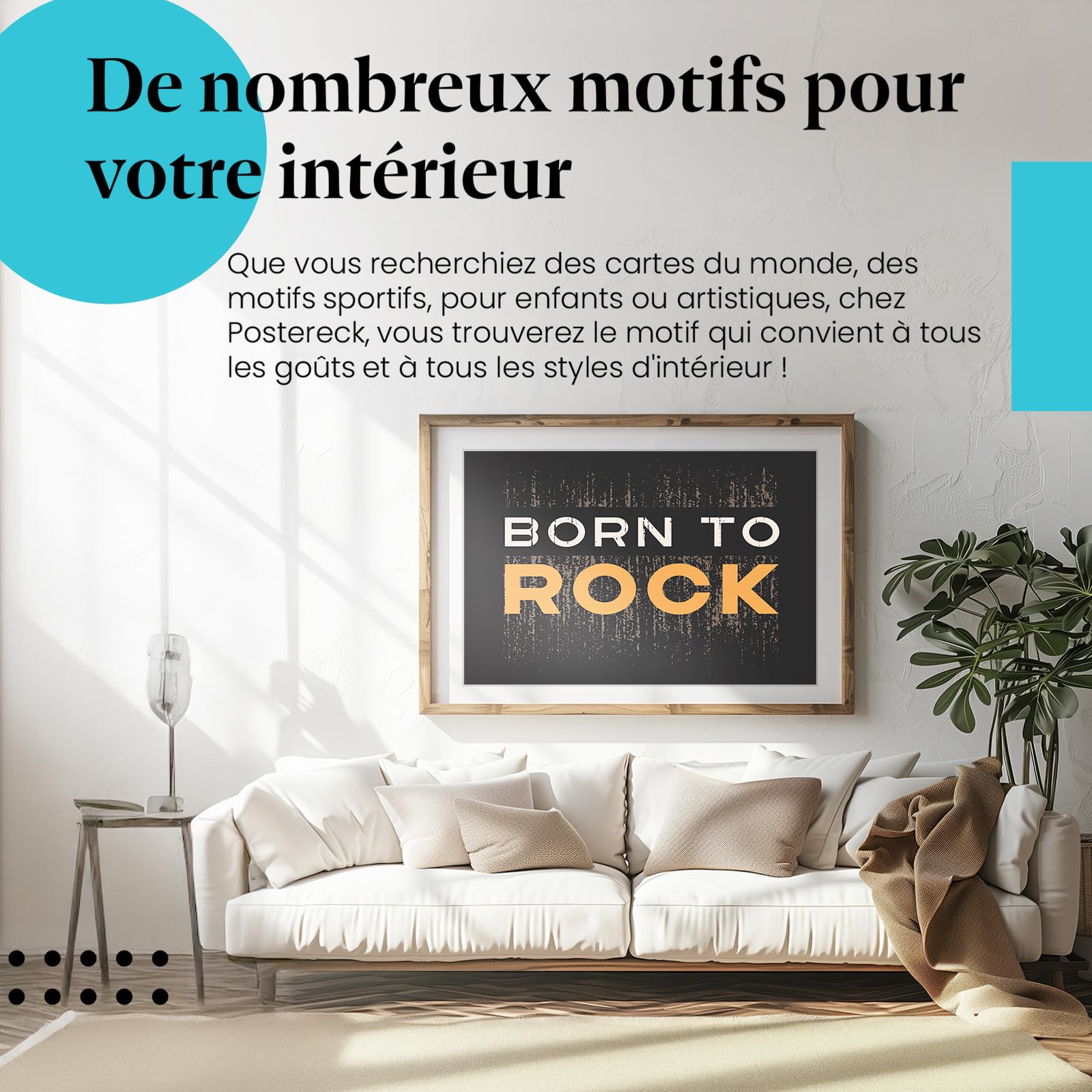 Postereck - 2342 - Impression Rétro Slogan Born To Rock Musique Vintage – Art Mural, Rock, Citation, Rétro - toile - 100,0 cm x 75,0 cm