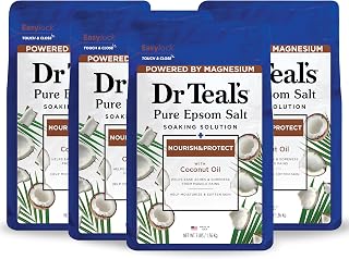 Dr Teal's Epsom Salt Magnesium Soak Nourish & Protect with Coconut Oil, 3 lbs Pack of 4 - Relaxing Bath Salts for Stress Relief