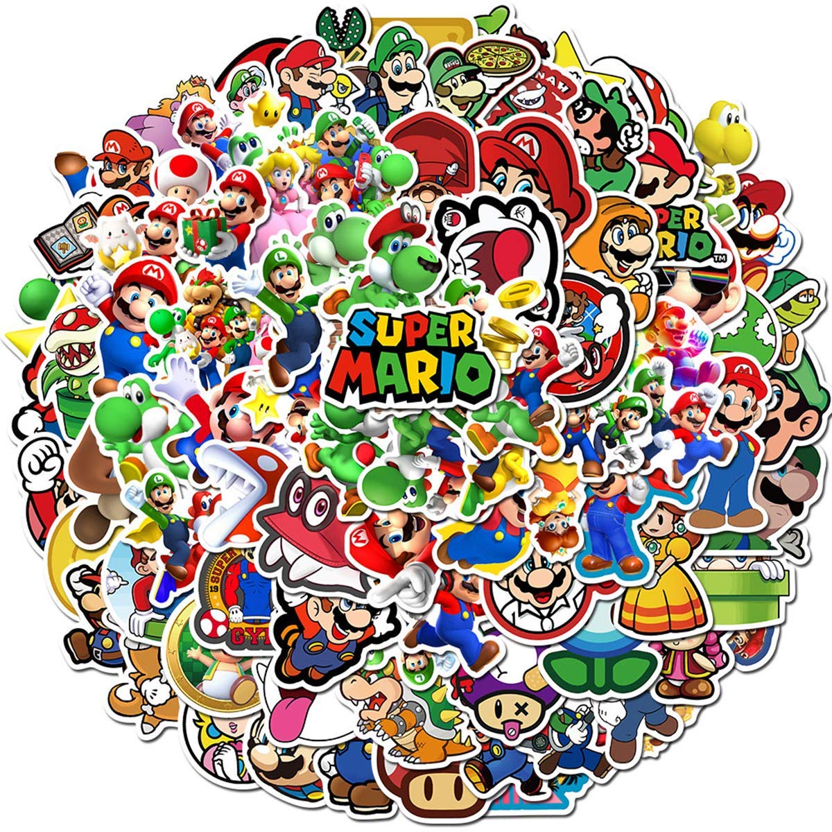 Meet Holiday Super Mario Stickers 100 PCS Cute Cartoon Game Comics Vinyl Waterproof Stickers Kids Room Decor Sticker (Super Mario)