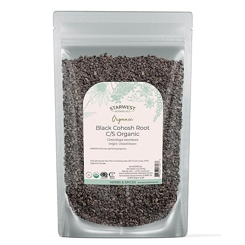 Starwest Botanicals Raíz de cohosh negro orgánica, hierba suelta seca para té y tinturas, cortada y tamizada, apoyo natural de bienestar para