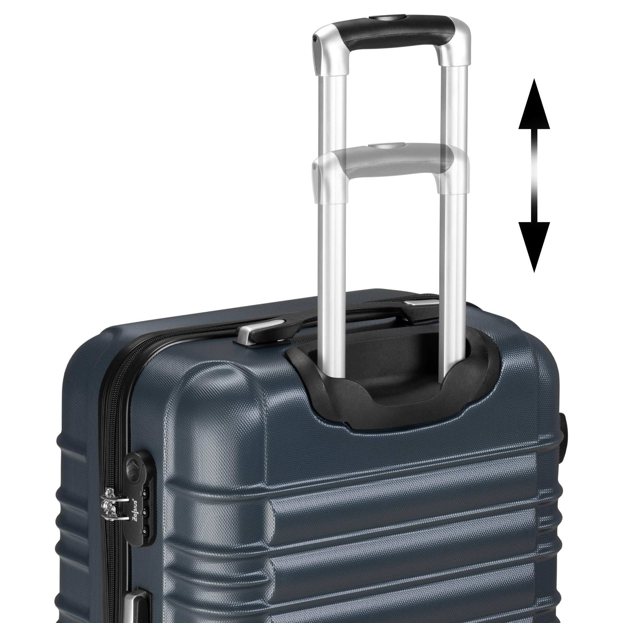 Zelsius Set di valigie 4 pezzi, antracite | Valigia rigida in ABS con chiusura a combinazione, 4 ruote e divisorio interno | Valigia a mano, set di valigie rigide 4 pezzi, trolley, valigia grande
