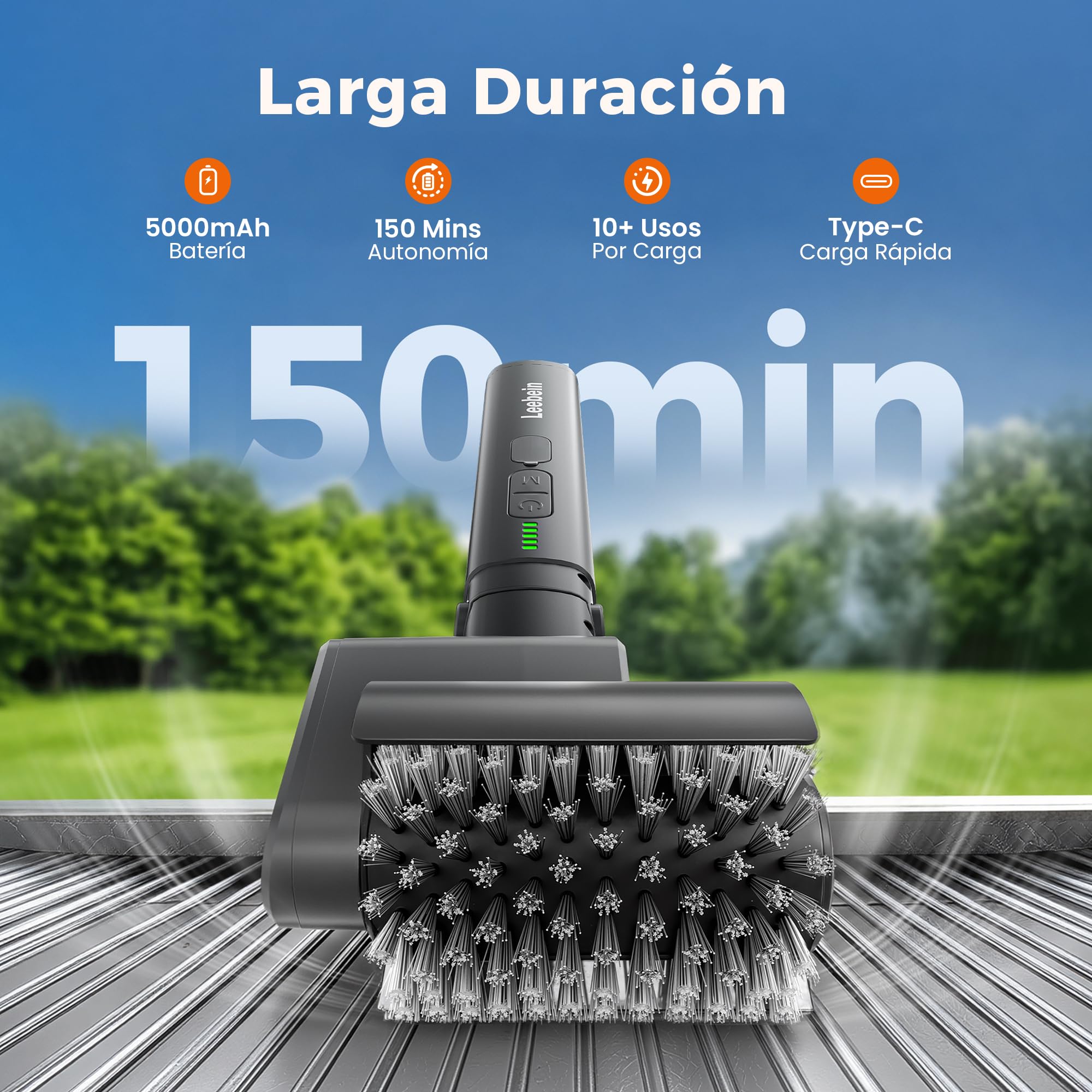 Leebein Cepillo Eléctrico para Barbacoa, 2026 Cepillo Electrico Limpieza Hogar 3 Velocidades & Ángulo Ajustable con 3 Cabezas, 150 Min de Autonomía, Resistente al Agua y Altas Temperaturas