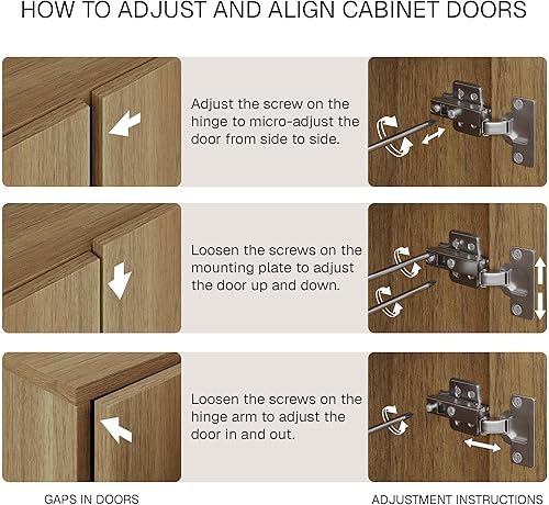 Miniatura 9 de BELLEZE Armario de buffet estriado de 65 pulgadas con almacenamiento, aparador simétrico con acento de arco para comedor, cocina y sala de estar