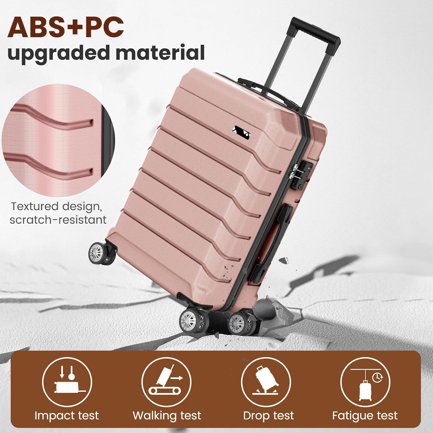 Luggage Sets 3 Piece, Hardside Carry On Suitcase with Spinner Wheels, Lightweight Durable Luggage for Travel | TSA Lock, Expandable Suitcase Set for Men and Women（20/26in） (Rose Gold)