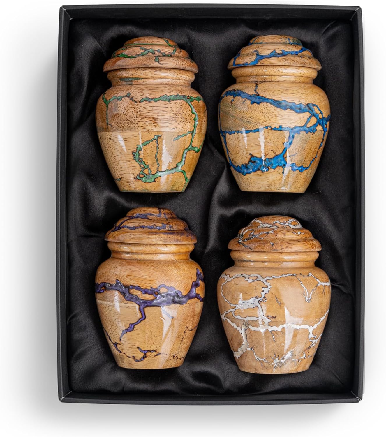 Wooden Cremation Urns for Human Ashes Adult Male 3 Cubic Inches - Urns for Ashes for Women & Men - Urn for Adult Male - Decorative Urns - Burial and Funeral Urn - Multi, Set of 4 Keepsake