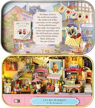 MAGQOO Miniature Dollhouse Kit Box Theater Kit Miniature Room Kit 3D DIY Wooden Doll House Kit with Furniture 1100Lucky Market