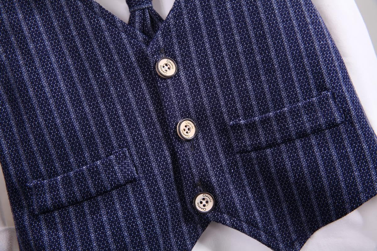 Dressy Daisy Baby Boys Gentleman Striped Suit Wedding Formal Dress Outfit Set with Jacket and Vest - Image 4