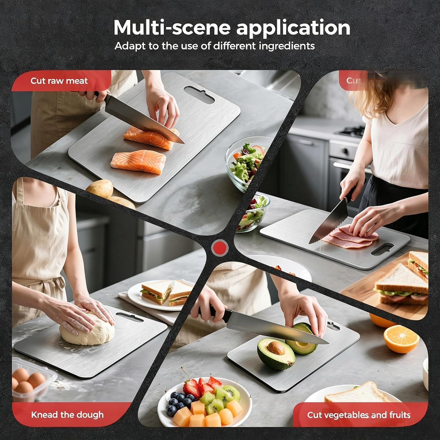 Titanium Cutting Board Set of 3,100% Pure Titanium Cutting Boards for Kitchen, Double Sided Non Toxic Cutting Board, Ideal Charcuterie & Chopping for Meat, Hygiene Durable Dishwashr（XL+L+M)