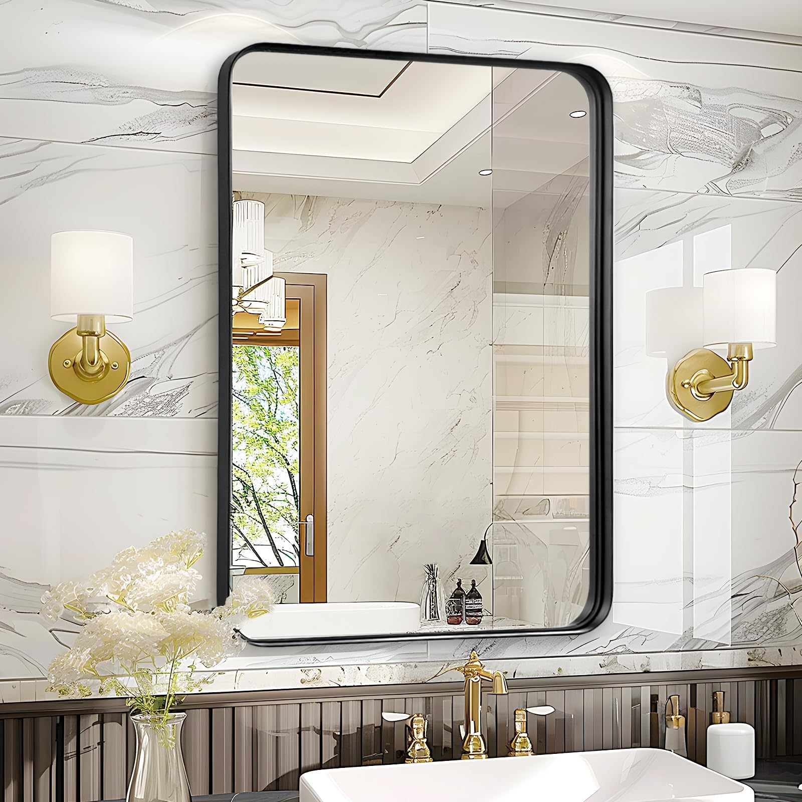 Amazon.com: NeuType 24"x36" Bathroom Mirror Wall Mirror Gold Mirrors ...