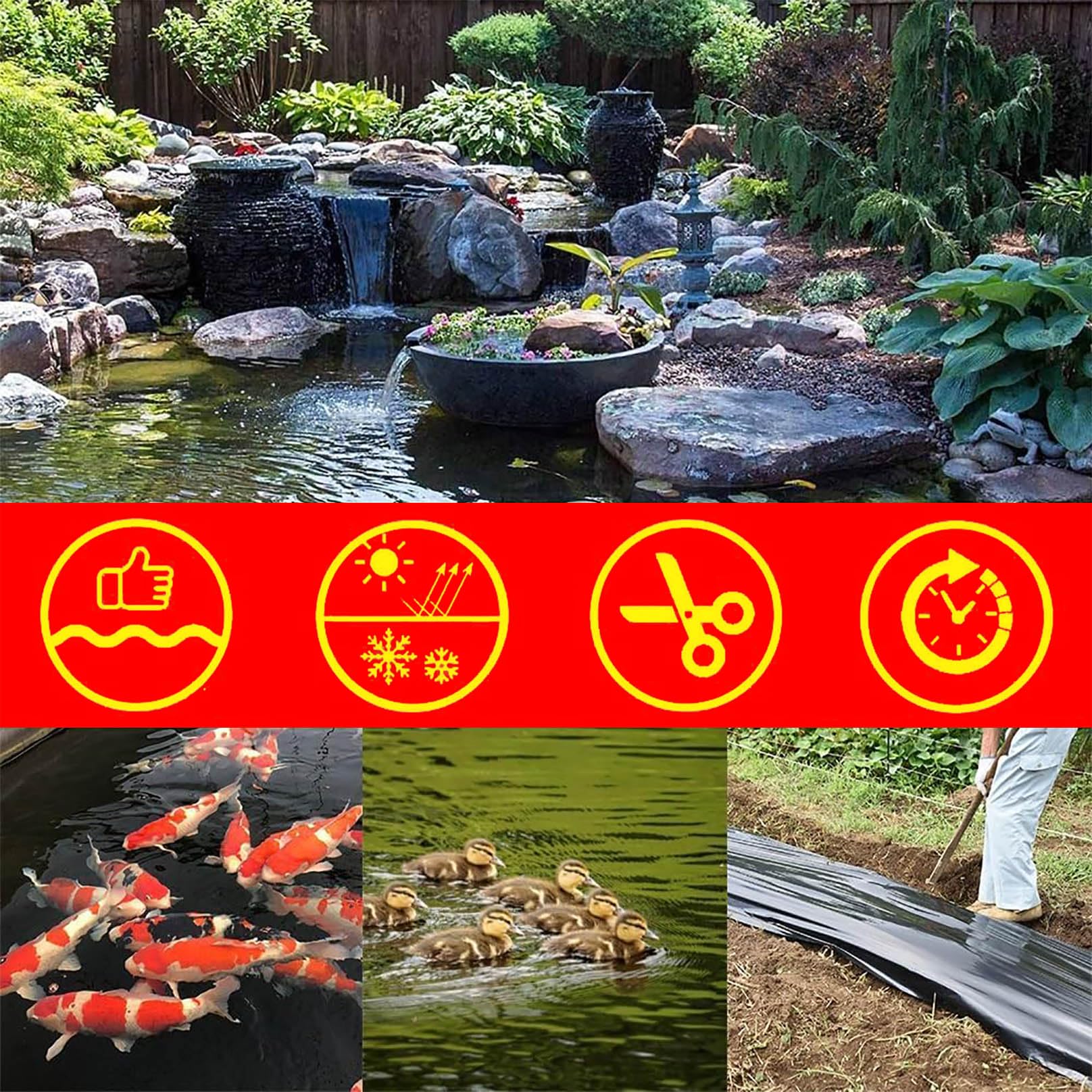 Estanque Prefabricado Grande, Lona para Piscina y Jardín, Revestimiento Duradero para Fuentes, Arroyos y Cascadas