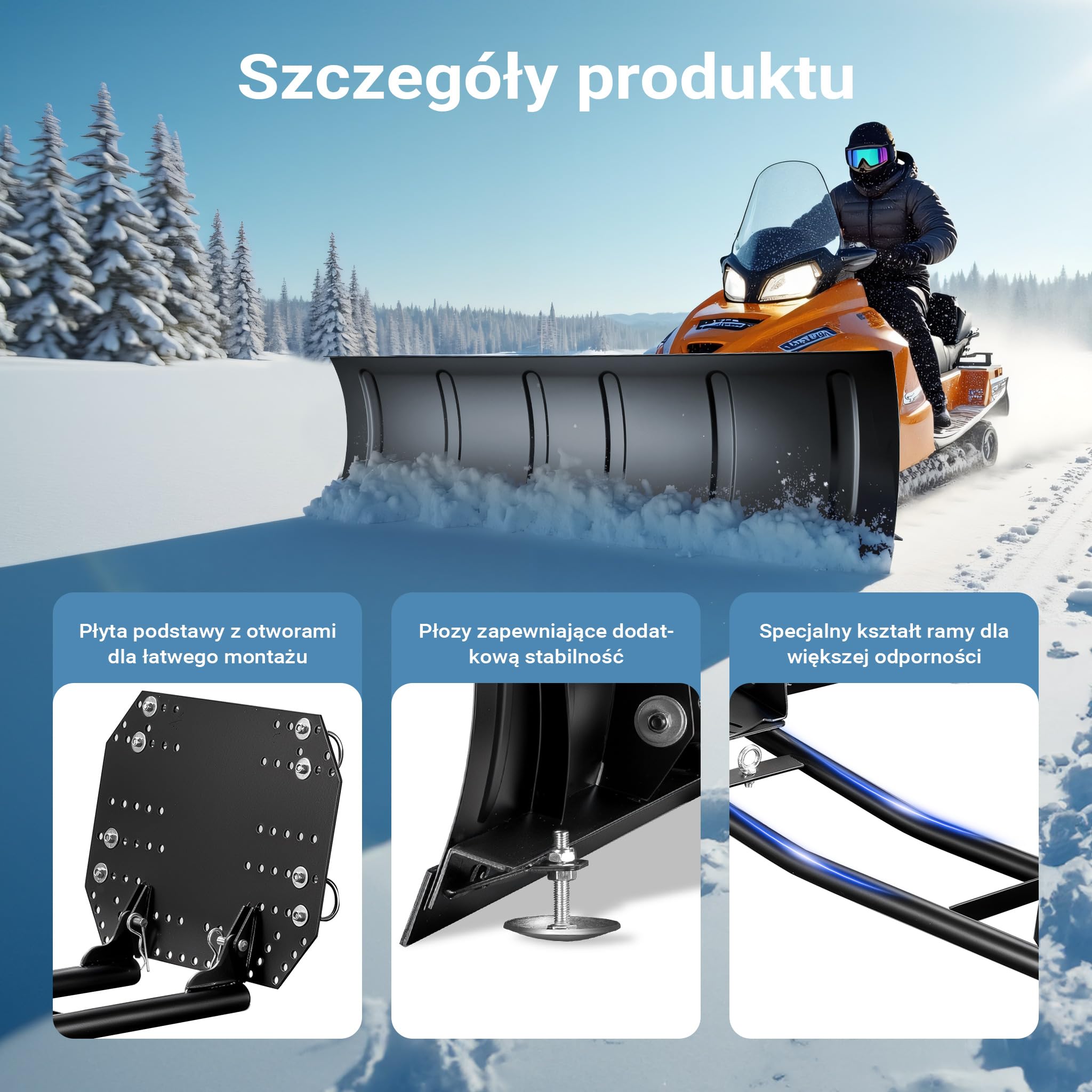 Wiltec Pług do śniegu o wymiarach 140 x 40 cm ze stali SPCC, czarna łopatka do mocowania do quadu, ATV i traktorka kosiarki, szufla do odśnieżania