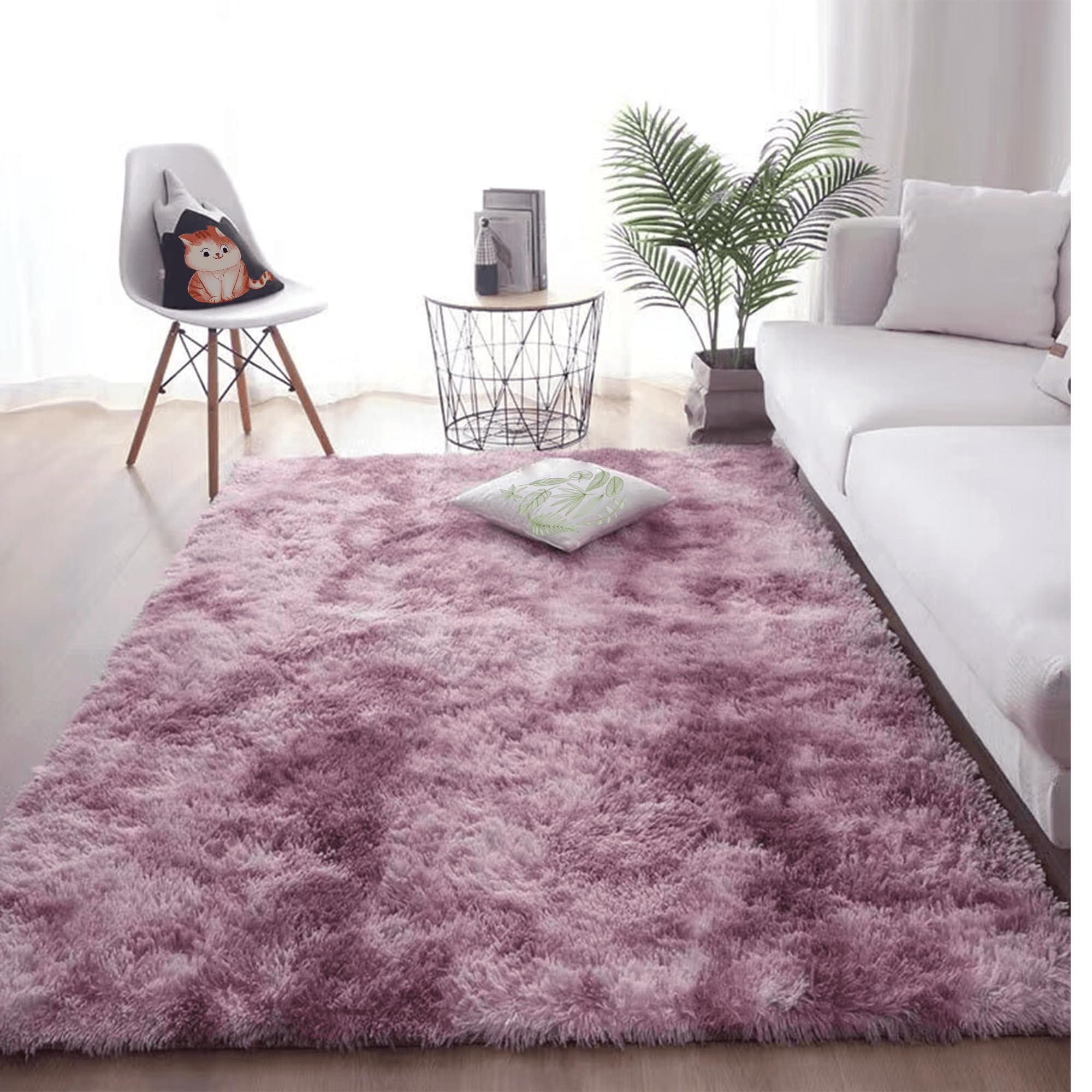 Tapis pelucheux rose pourpre résistant au froid pour isoler le sol du salon