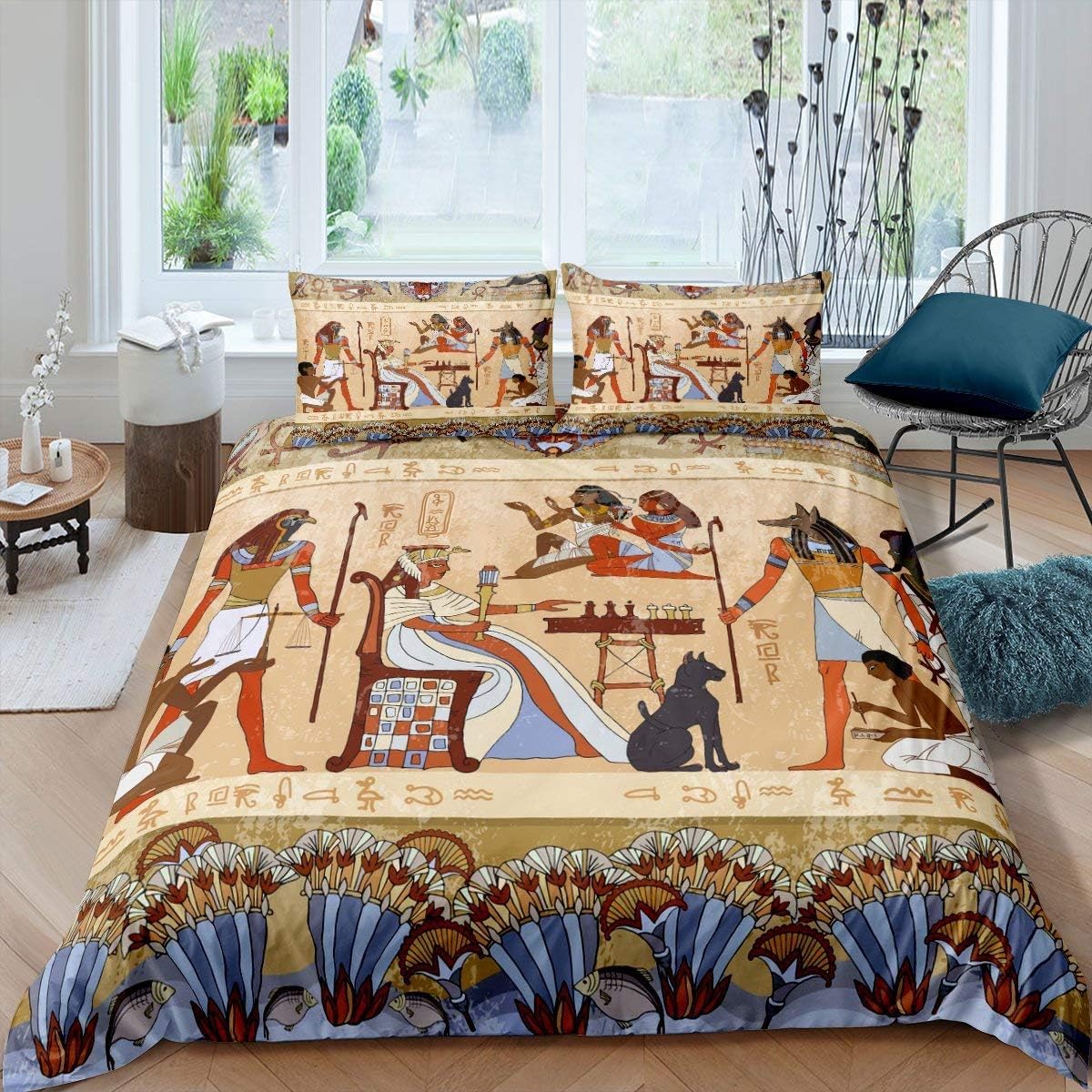 Antico Egitto Set di biancheria da letto 220x240cm Tribù Set di biancheria per bambini e adulti Cultura egiziana Parure da letto Stile egiziano Set di biancheria da letto Decorazione per la
