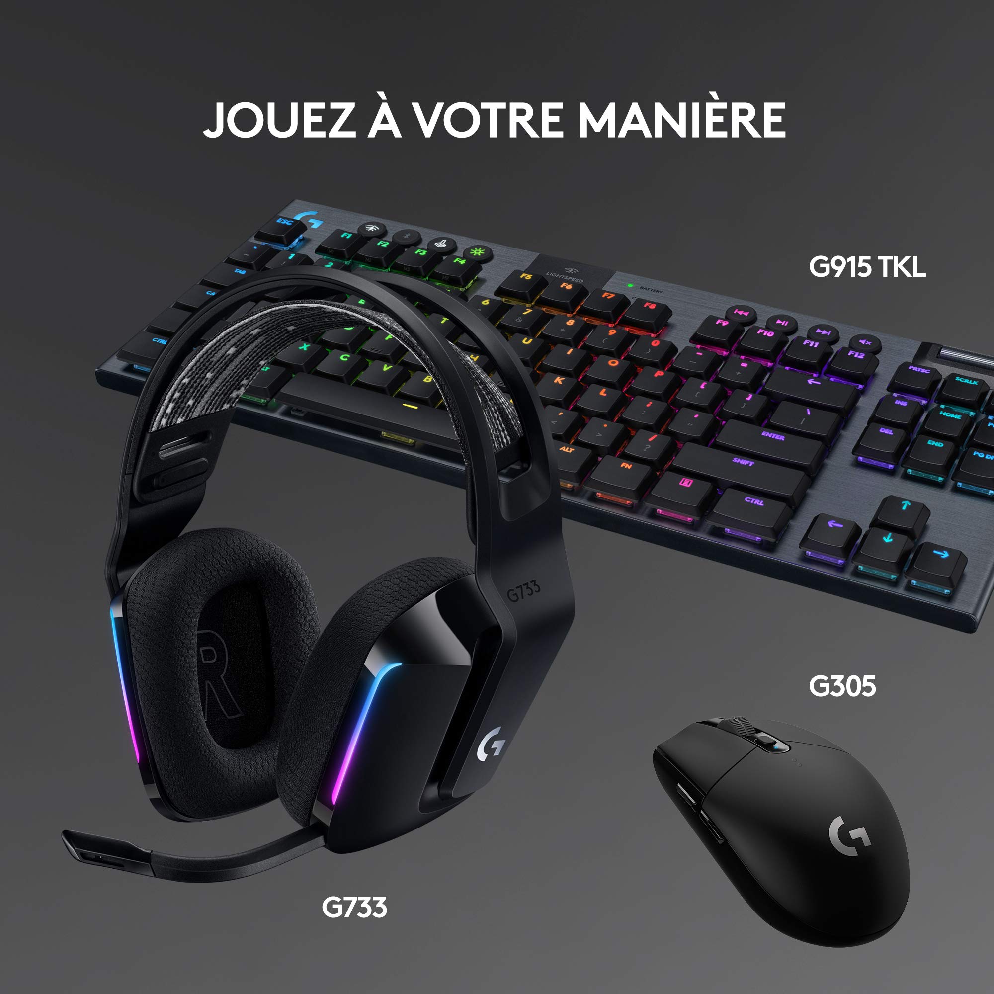 Logitech G G733 Casque Gamer Sans Fil LIGHTSPEED avec Bandeau de Suspension, LIGHTSYNC RVB, de Micro Blue VO!CE, Transducteurs Audio PRO-G, Ultra-Léger, Batterie 29h, Portée de 20m, PS4, PS5 - Noir