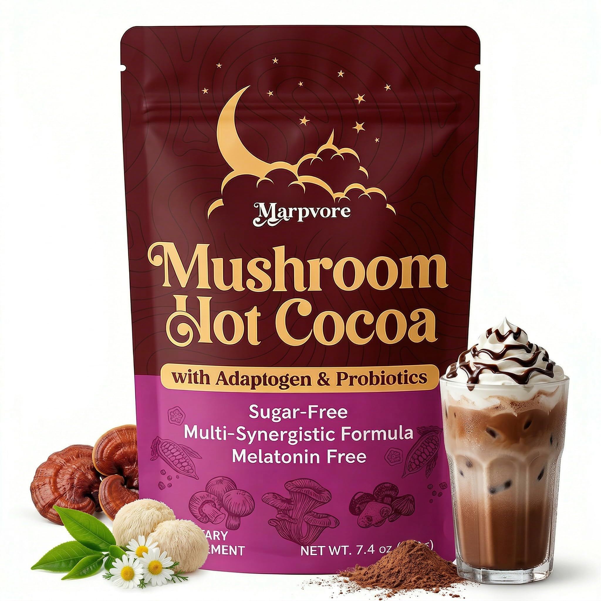 Mushroom Hot Cocoa Powder with Magnesium Glycinate, L-Theanine, Probiotics — Amazon image 10