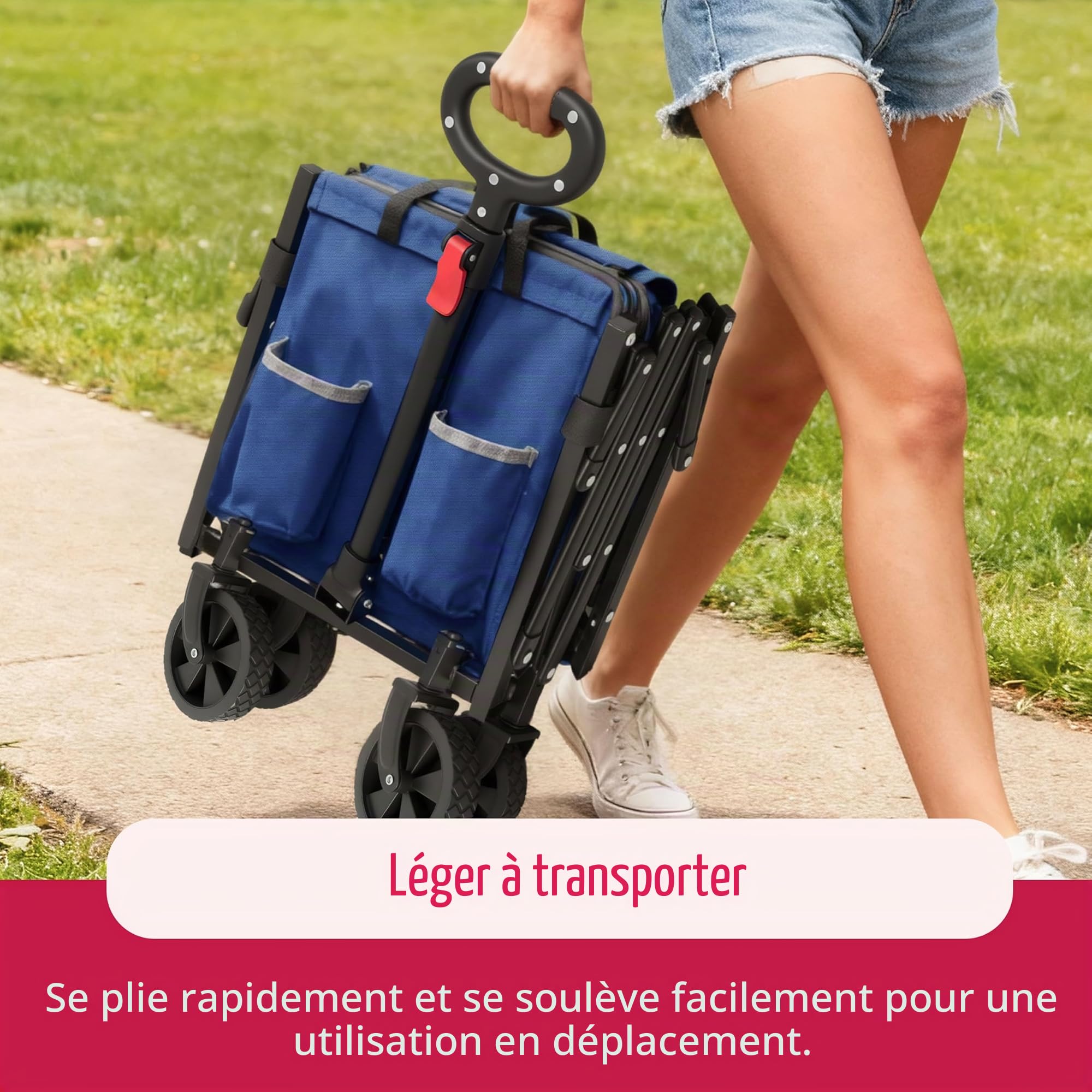 SYNCFUM Chariot de Chariot Pliable avec Roues, Robuste, 250 kg, avec poignée Flexible, Chariot Utilitaire de Plage pour Jardin, Camping et Bleu