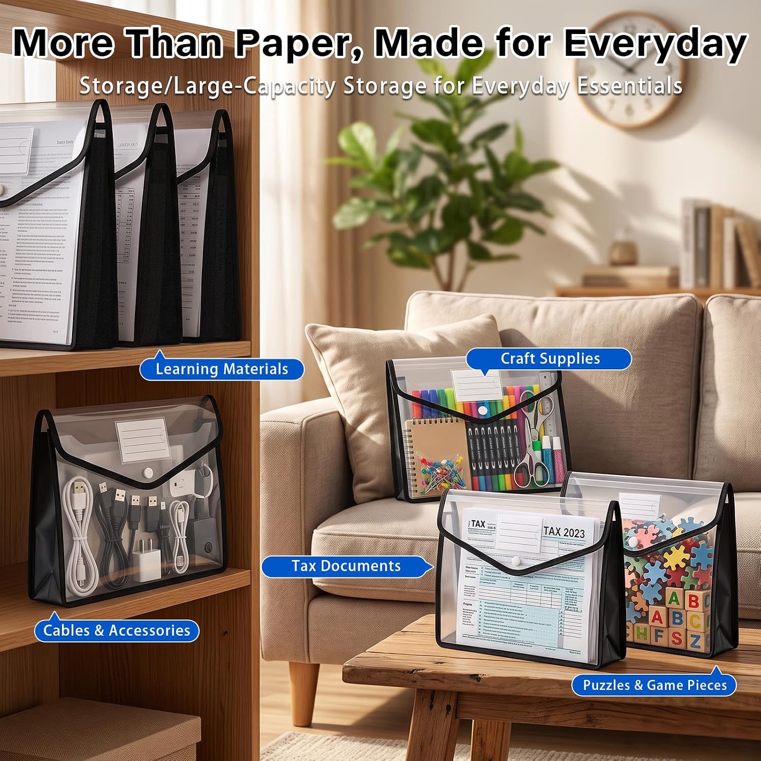 Binditek 5 Pack Plastic Expanding Folders, Letter & A4 Size, Black Edge image 4