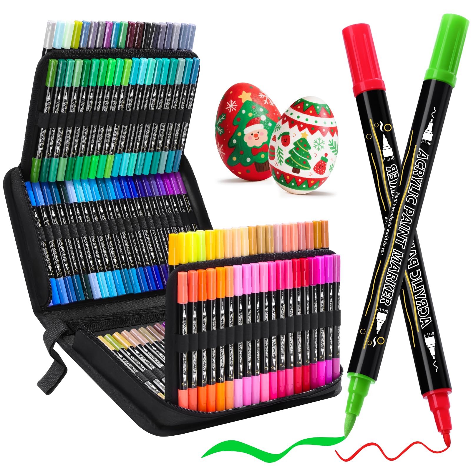 Tongfushop 120 Farben Acrylstifte Set, Doppelspitze Acrylstifte für Steine Wasserfest, Schnelltrocknende Steine Bemalen Acrylic Marker für Glas, Holz, Keramik, Leinwand, Basteln Ostern, Weihnachten.