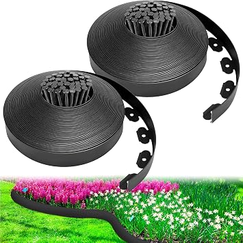 Sasylvia 2 Inch x 200 FT Landscape Edging Kit Garden Edging Border with 120 Spikes 10 Connectors Flexible Plastic Edge Border for Landscaping Lawn Garden Flower Beds Yard Paver PathwayBlack