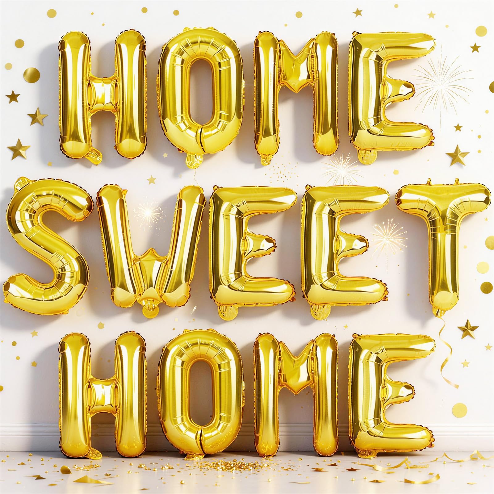 Gold HOME SWEET HOME Letter Balloon for Housewarming Party Decoraction, 16 Inch Metallic Gold HOME Foil Balloon Banner, New Home Balloon Sign for Sweet Homecoming Celebration Welcome Home Party Decor