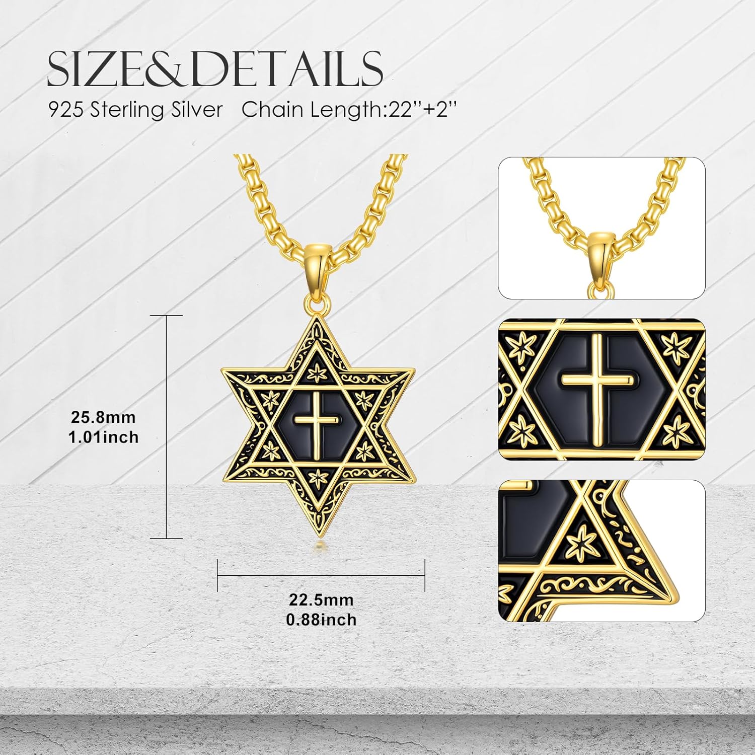 Star of David Necklace 925 Sterling Silver Star of David Cross Pendant Jewish Jewelry for Men Women - Image 6