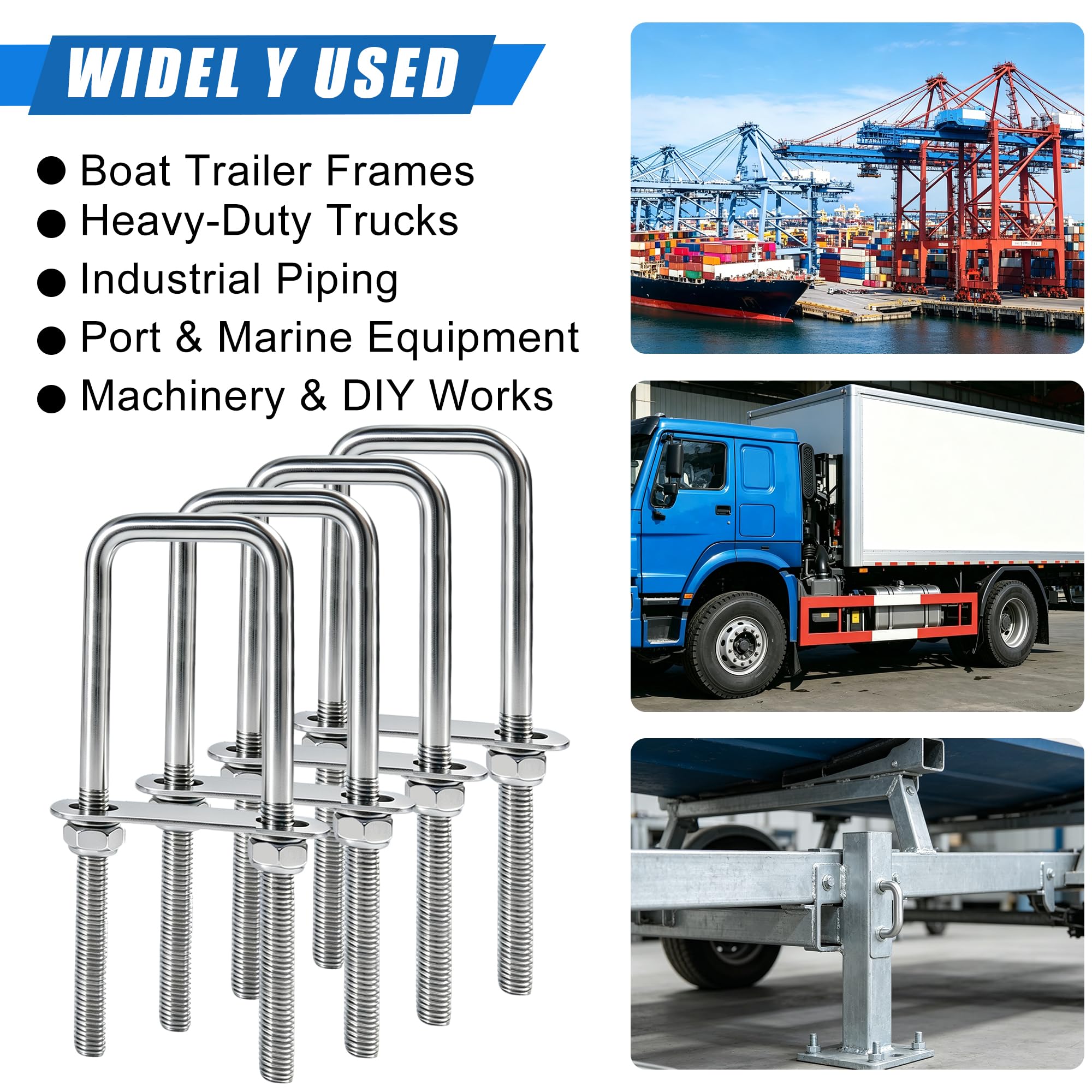M10 Stainless Steel U-Bolts - 4 Sets -7