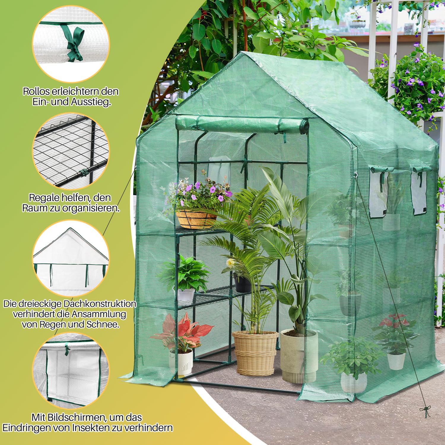 Fiqops Foliekas, broeikas met 8 planken, broeikas voor tuin, 143 x 73 x