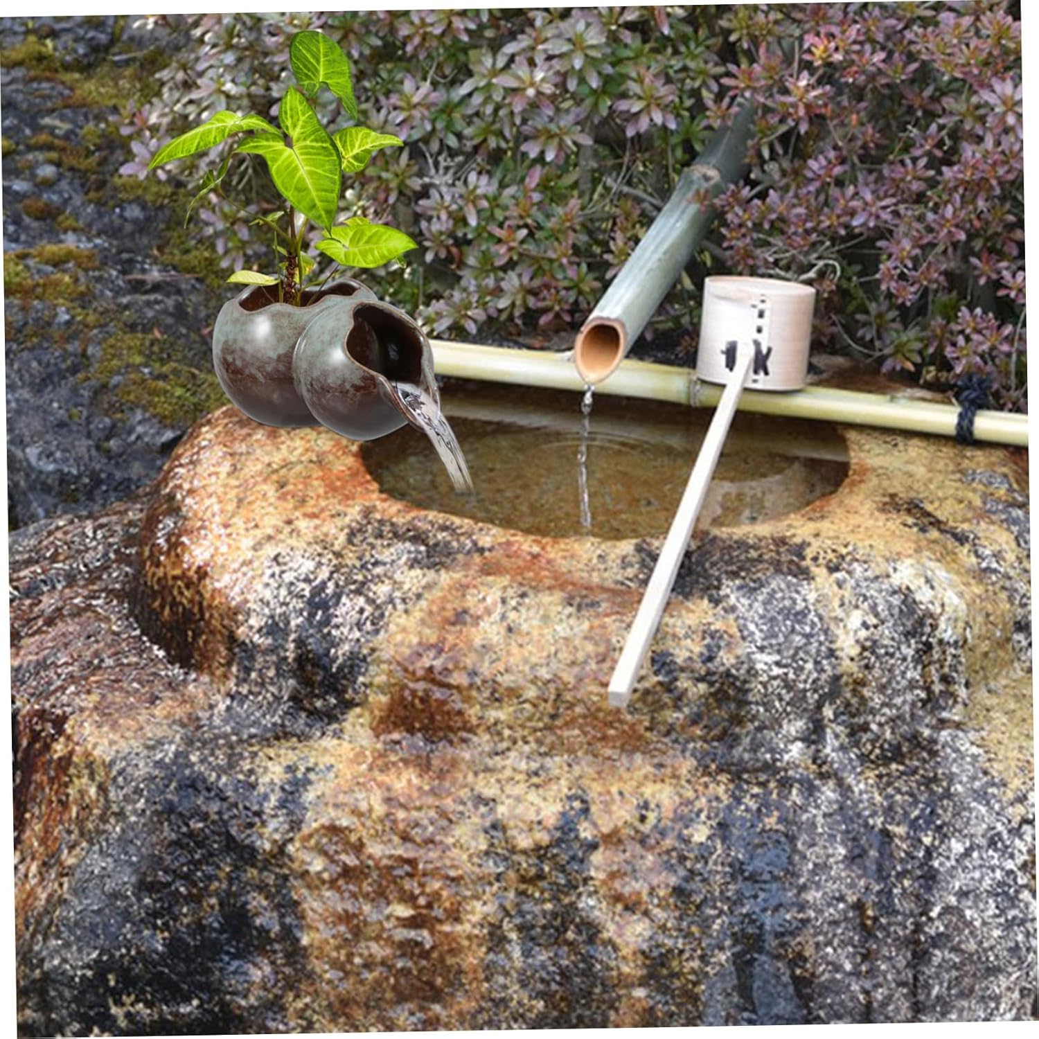 Balacoo Elegant Ceramic Fountain Spout for Small Ponds and Indoor Waterfalls Multifunctional Garden Decoration with Hydroponic Plant Addition Decorative Water Outlet for Fish Tanks