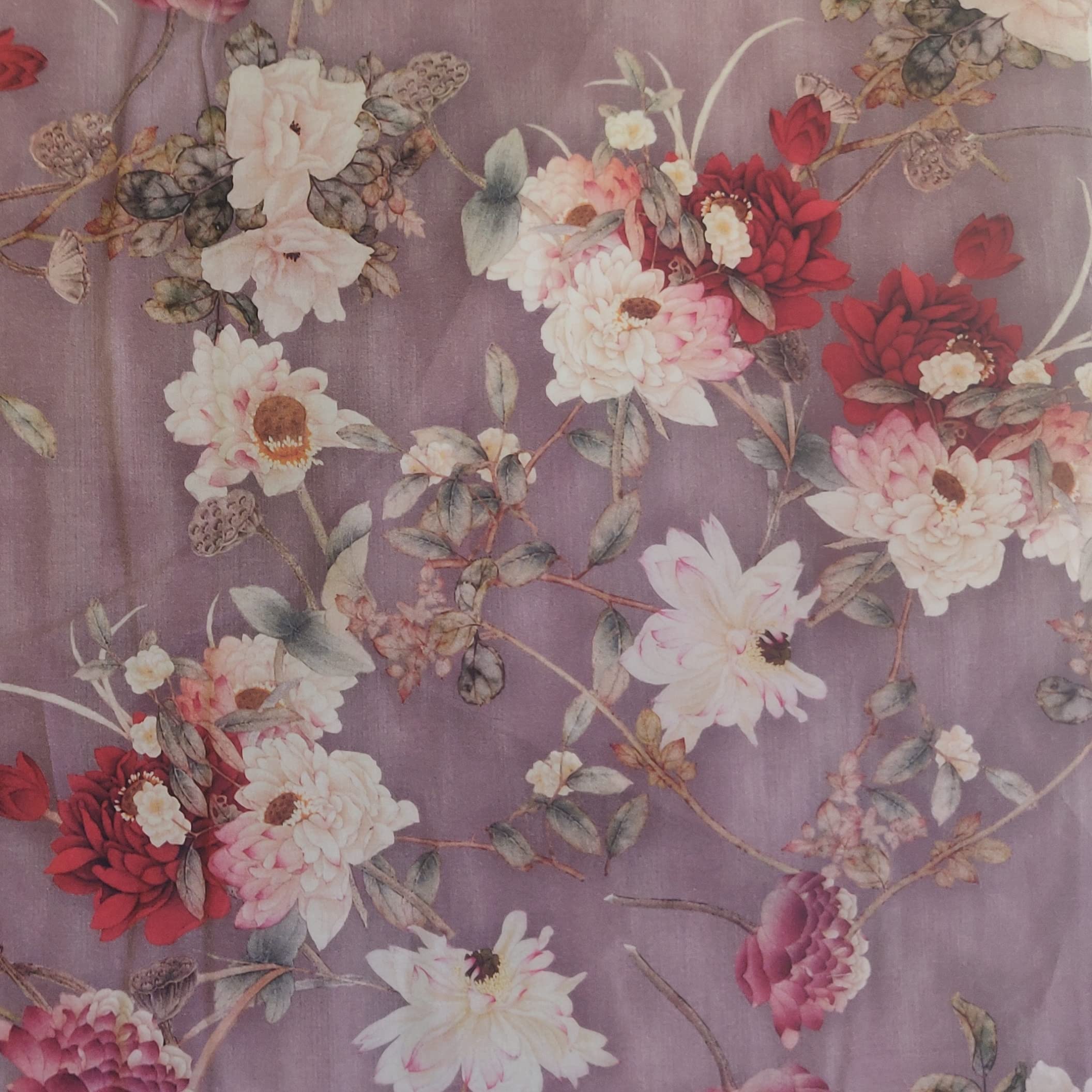CRS VENDOR LTD. Cotton Lawn Digital Print Fabric Material Mauve C8294, 1Mtr 145cm x 100cm