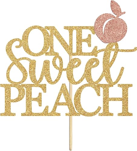 Miniatura 7 de Miss Onederful One Sweet Peach Cake Topper, decoración de cumpleaños, 1 purpurina dorada y rosa