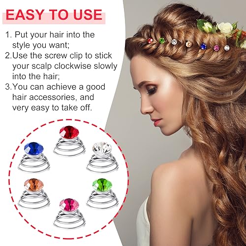 Miniatura 4 de PAGOW - 54 clips de espirales para el cabello, con diamantes de imitación, diseño de moño, espiral, accesorios para el cabello para bodas, novias,