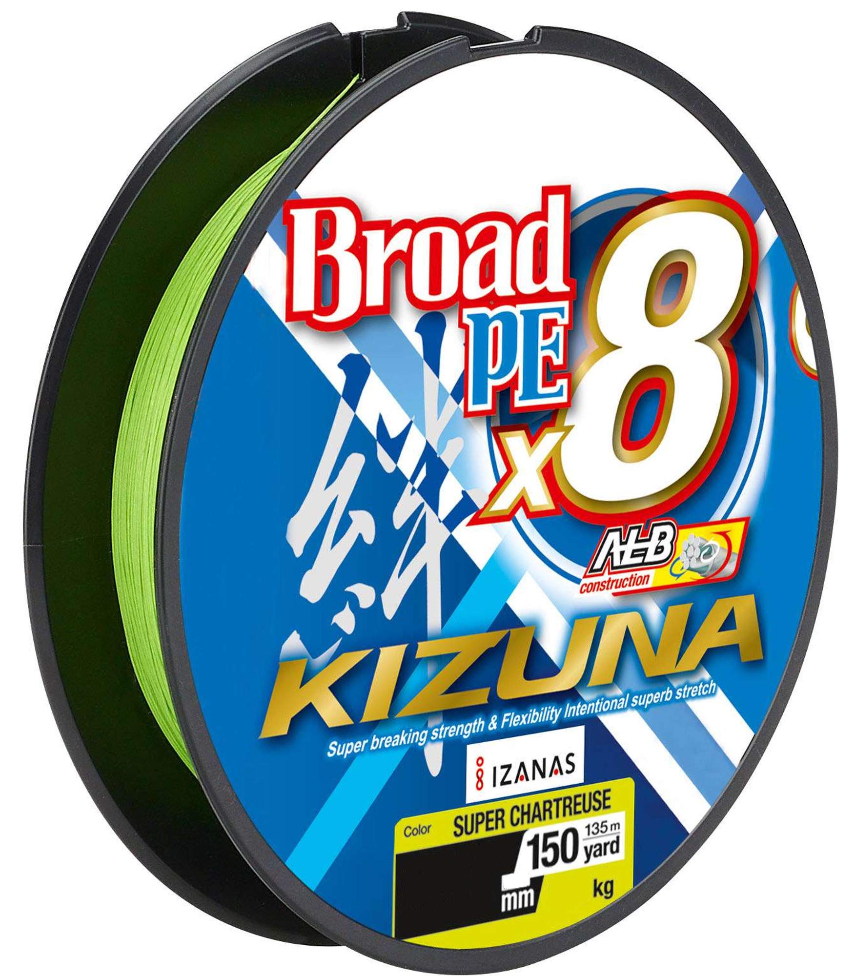 Owner Kizuna 8braid 135 m Braided Line for Spin Fishing, Chartreuse, 0.21mm / 12.4kg