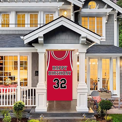 Miniatura 4 de Fondo de pancarta de feliz cumpleaños número 32, fondo rojo de baloncesto estrella jugador de deportes decoración para hombre niño 32 cumpleaños