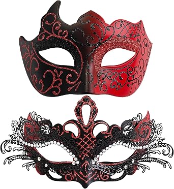 Masquerade Mask for Couples, Mardi Gras Mask for Women & Men
