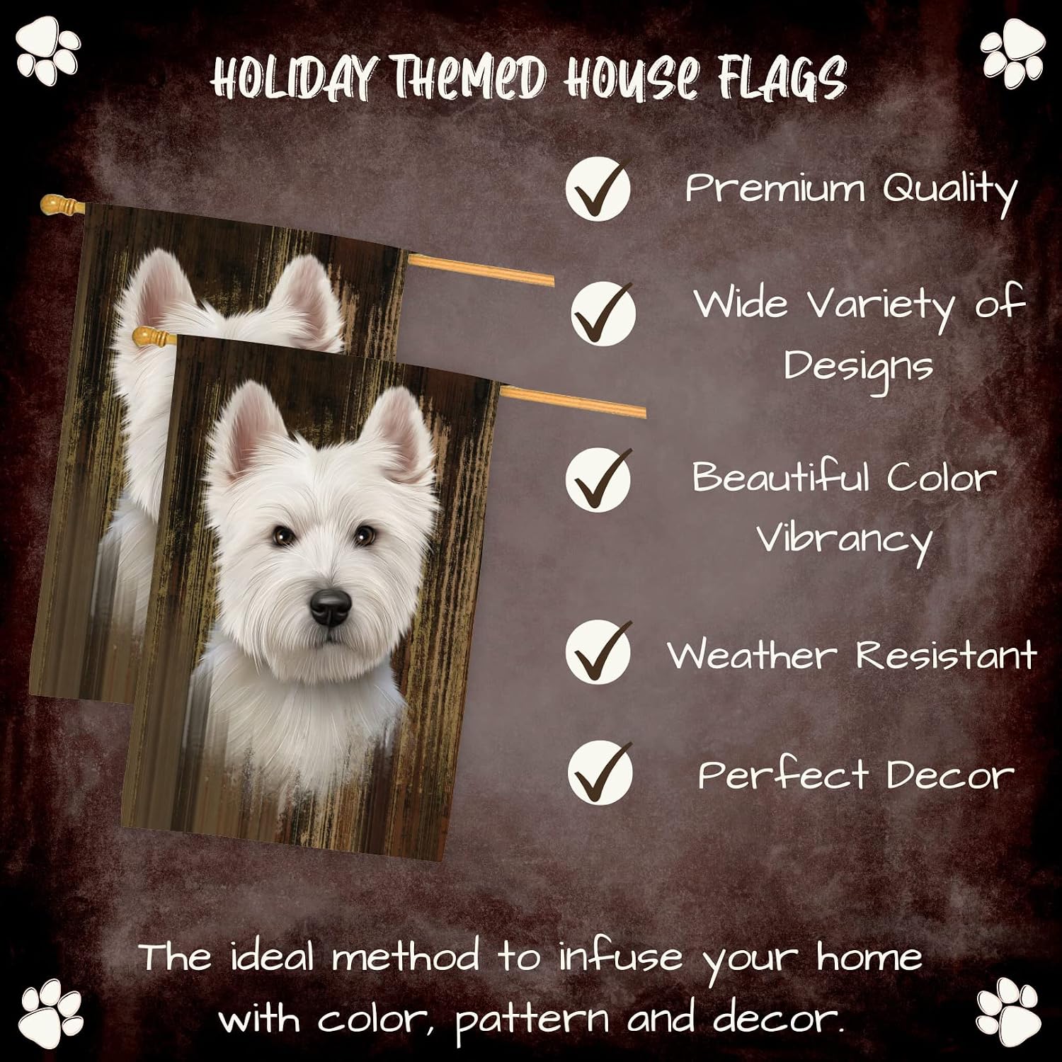 Rustic West Highland Terrier Dog House Flag - Outdoor Double Sided Pet Portrait Weather Resistant Premium Quality Home Decorative Flags - 100% Polyester 29"w x 43"h, HFLG55134