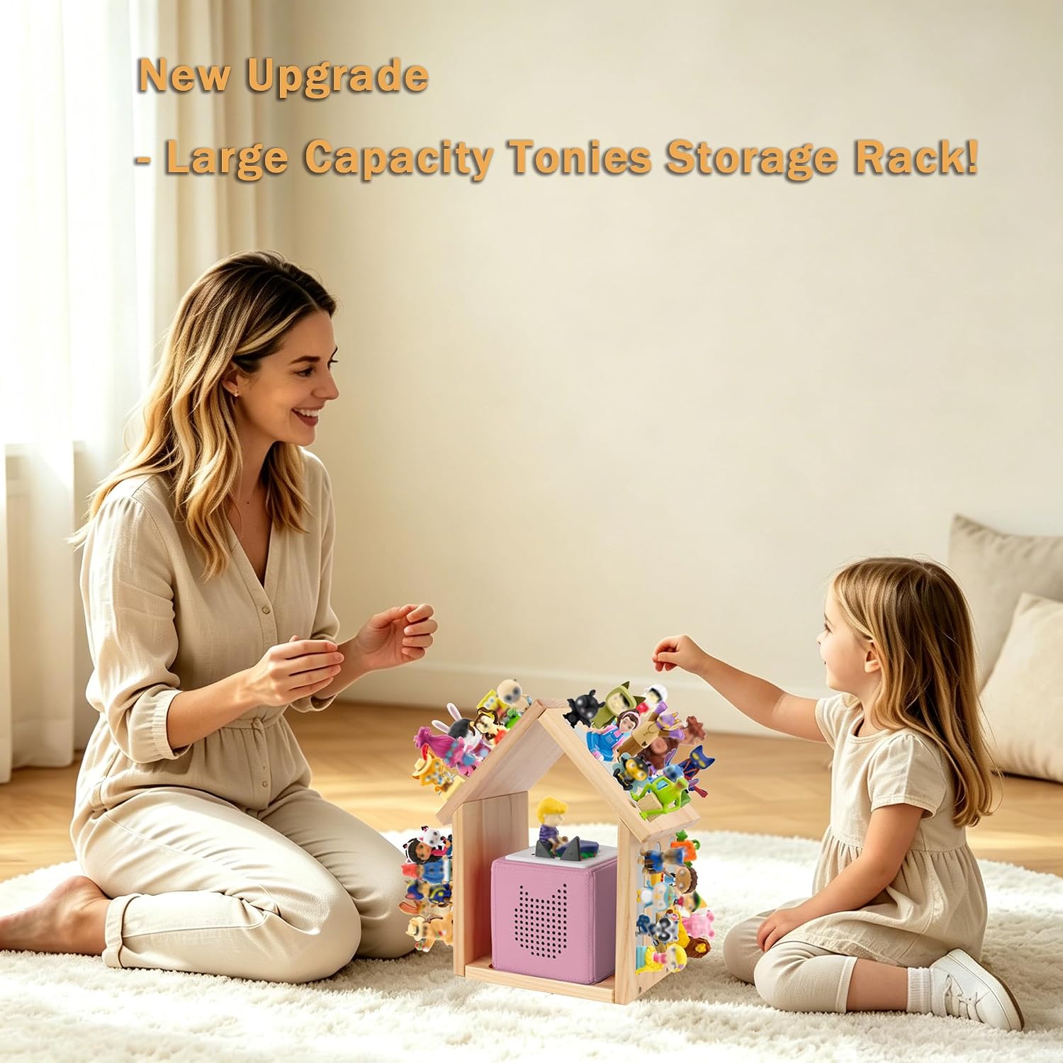 Tonies Storage Shelf for Toniebox, Wooden Organizer, Holds 40 Figures | Solid Pine Wood Organizer,Fits 20-40 Tonies Figures,Wall Mount & Freestanding Charging Slot,Compatible with Tonie Box 1 & 2