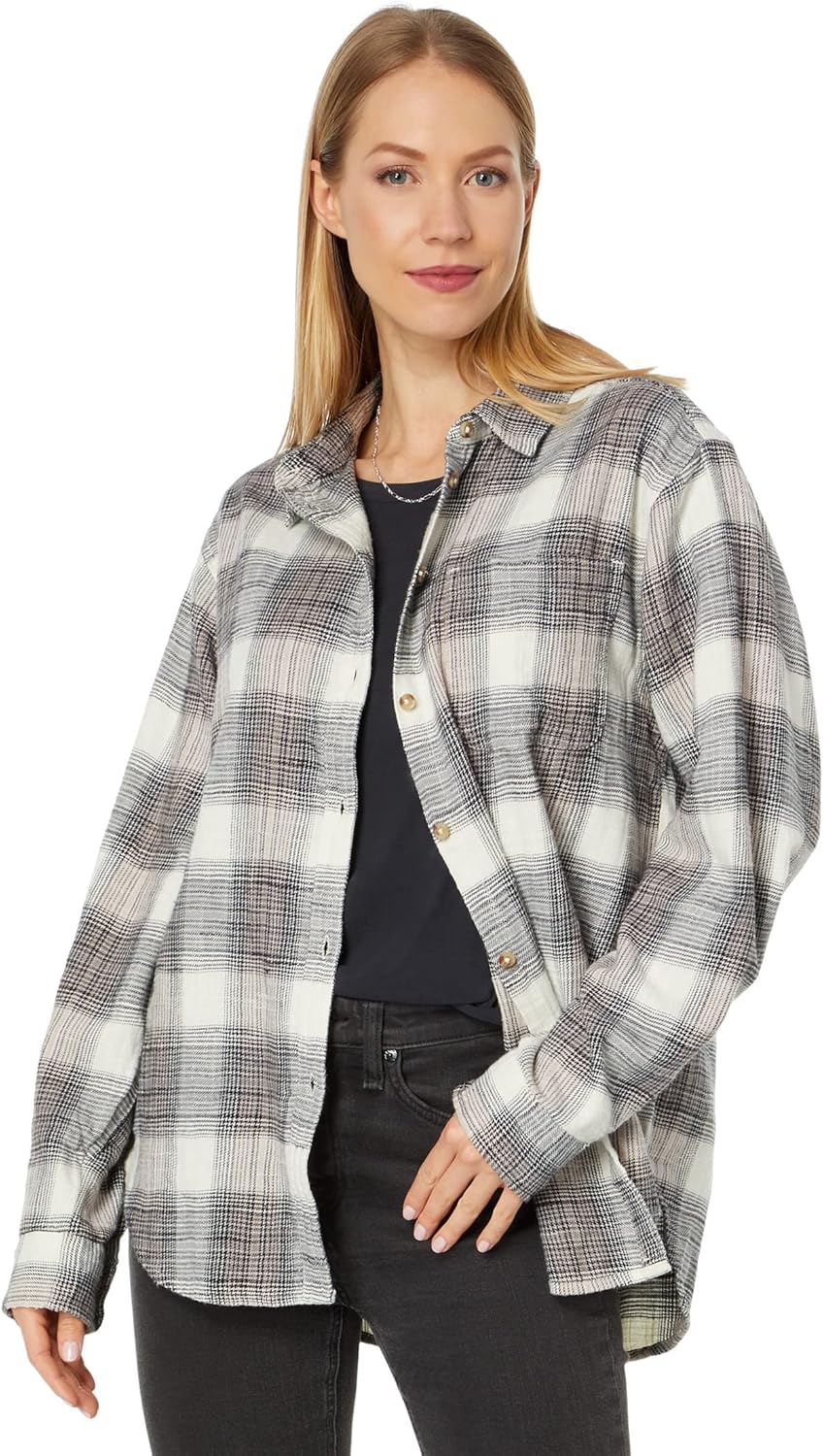 Lucky Brand Womens Oversized Boyfriend Pocket Shirt