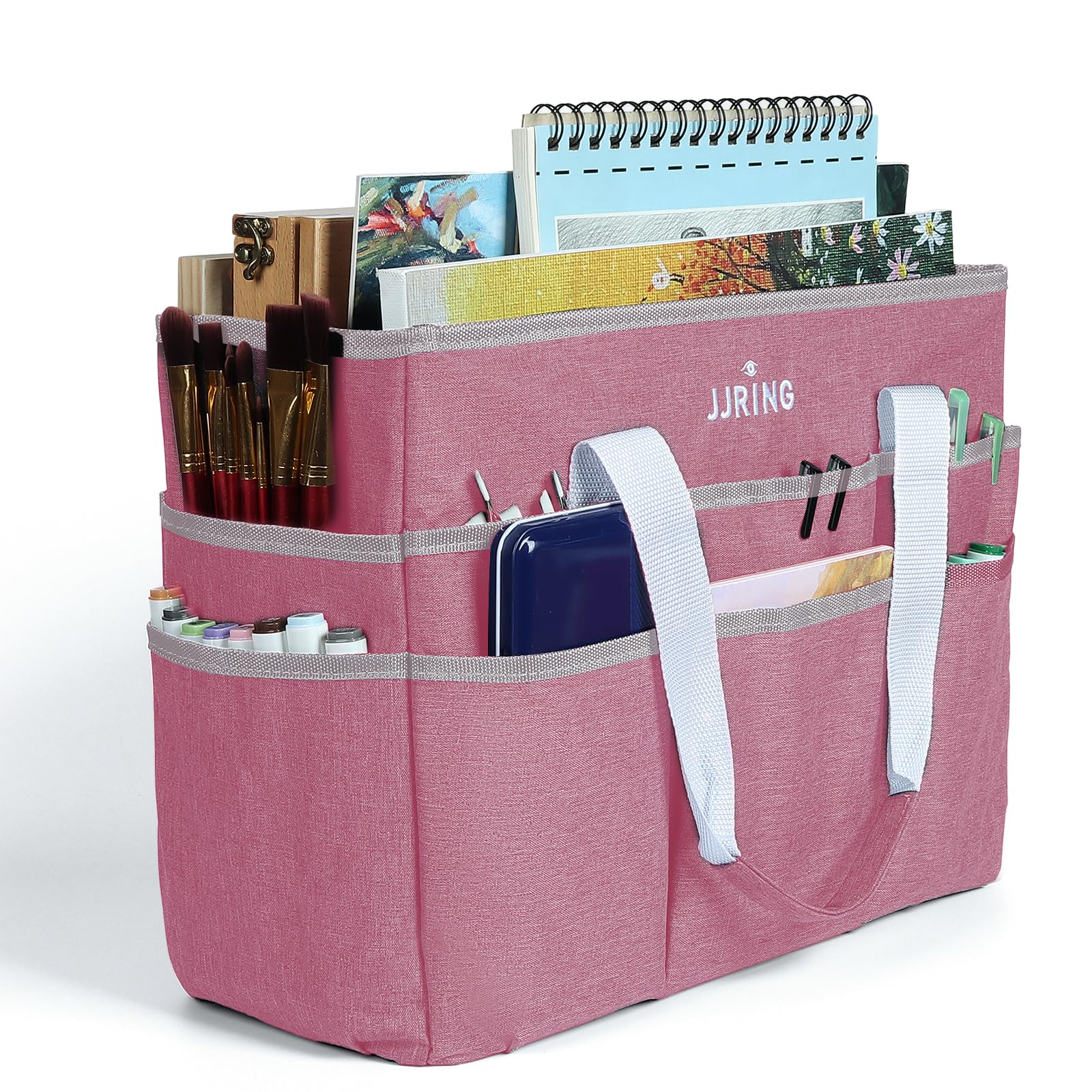 JJRING Craft Organizer Tote Bag, Large Art Storage Caddy with Multiple Pockets, Pink Sewing Bag for Art, Craft, Scrapbooking, Medical, and Office Supplies Storage — image 1