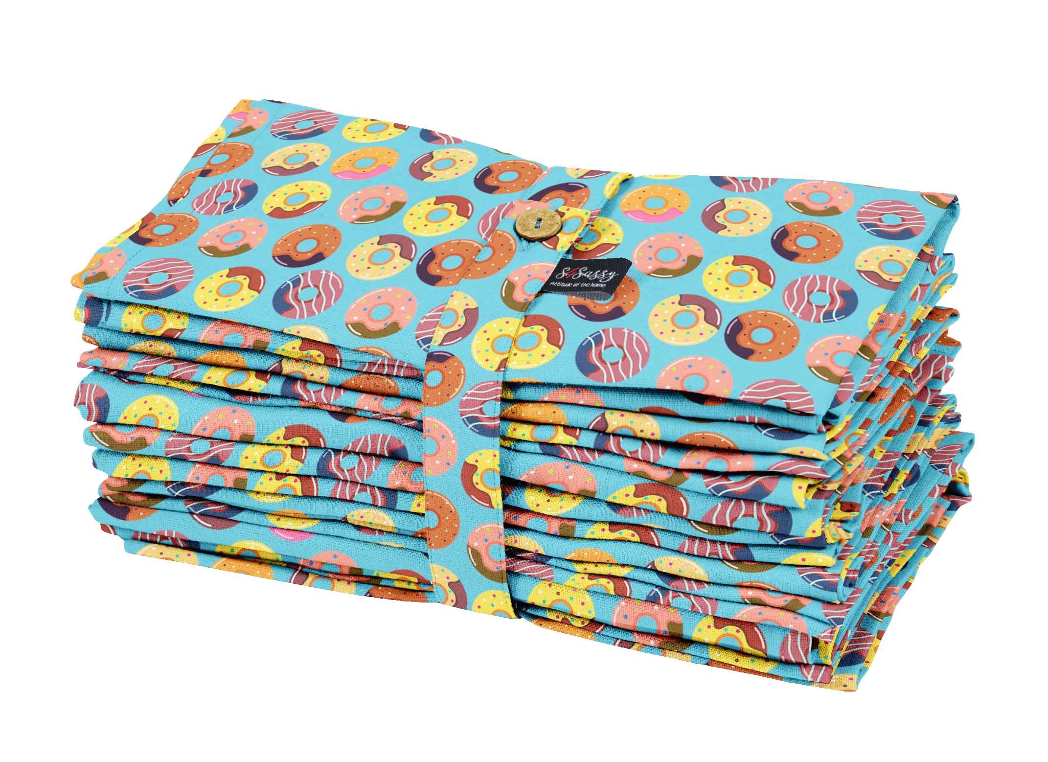 Serviettes de cuisine absorbantes bleu en coton imprimé thé