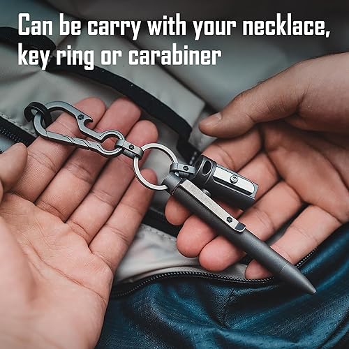 Miniatura 3 de KeyUnity KP04SW Titanium EDC Bolt Action Pen & KM14SW Titanio EDC Abrebotellas Llavero Clip con Anillo D