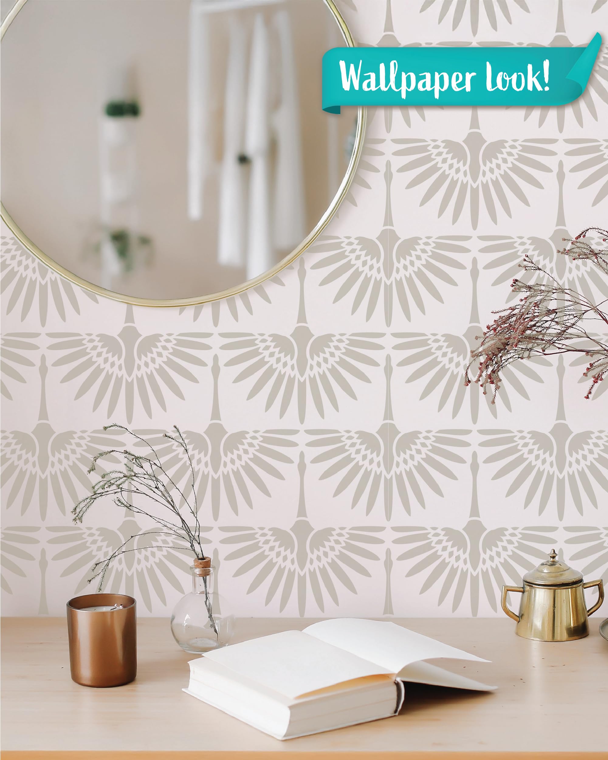 STENCILIT® Art-Déco-Kraniche Wand-Schablone - 2er-Pack Schablonen 42 x 57 cm, Boho Wand-Schablonen zum Malen großer Muster, Moderne große fur Wand